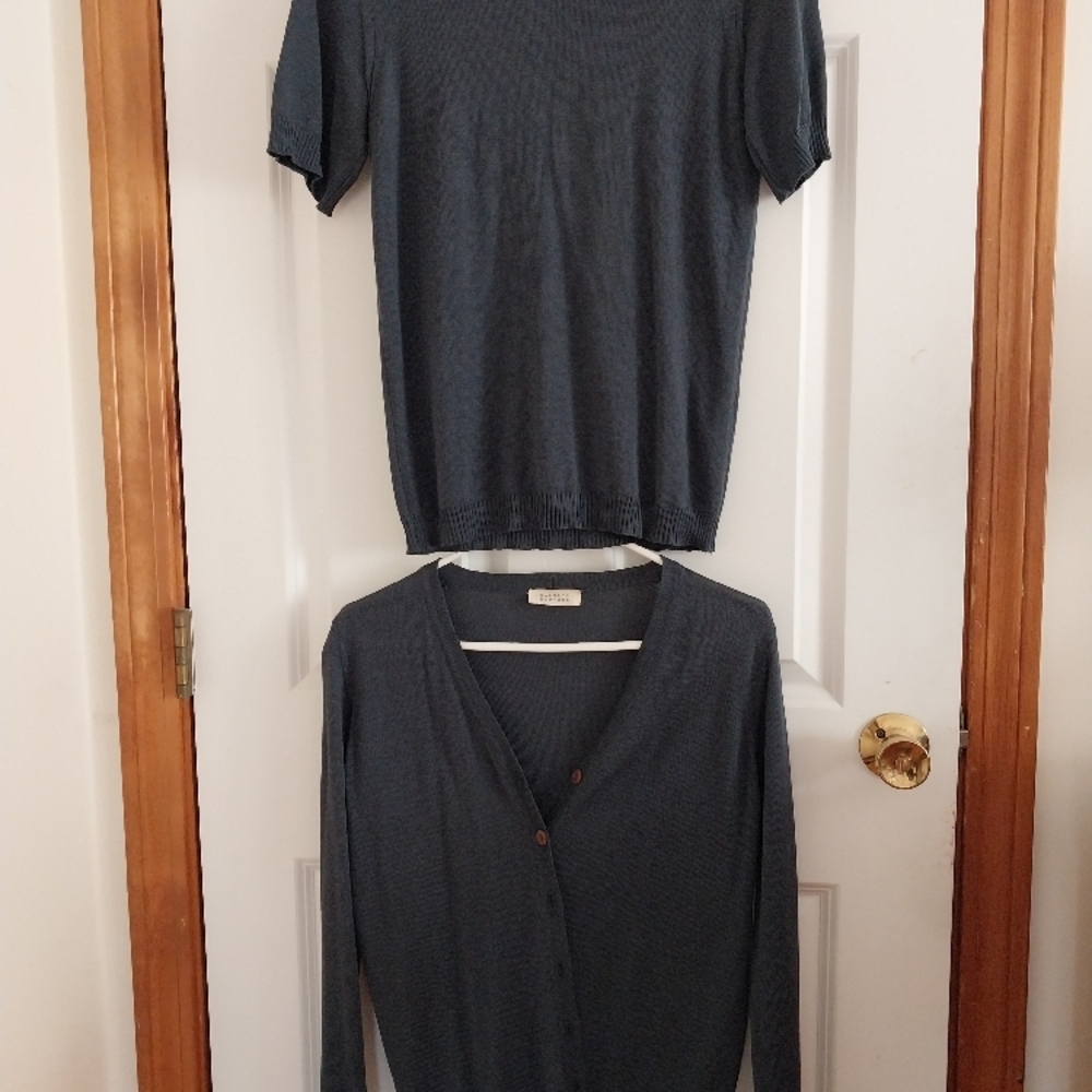 Indigo Short Sleeve Top and Cardigan Set